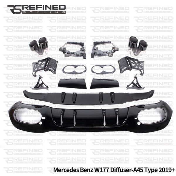 MERCEDES A CLASS W177 V177 SALOON A45 A45S REAR DIFFUSER TAILPIPES GLOSS BLACK